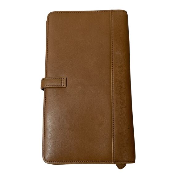 Coach Leather Travel Organizer Card Wallet Tan Passport Zip Around ID Logo - Picture 1 of 8